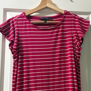 White House Black Market maroon  and White Striped Flutter Sleeve Tee midi